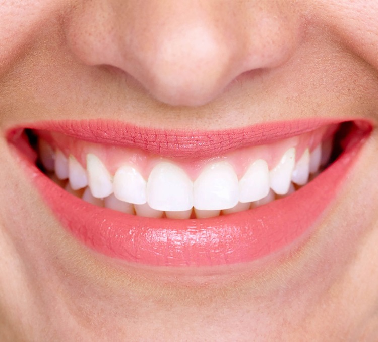 closeup of smile with white healthy teeth